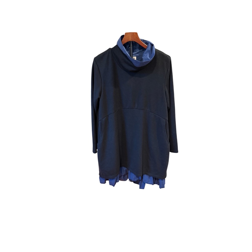 Mordenmiss Goth  Urban Layered Tunic Dress Funnel Neck Ruffle Hem Black Blue M